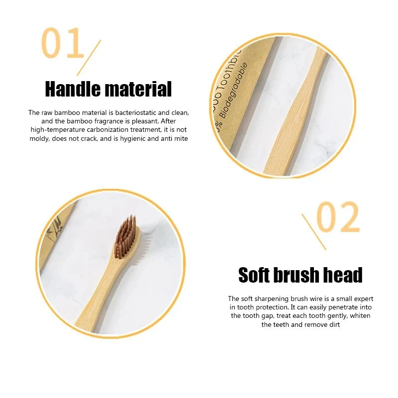 Eco-Friendly Bamboo Toothbrushes - 100 Pack for Adults