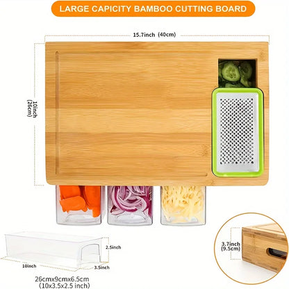 Bamboo Chopping Board Set with Grater & Storage – Eco-Friendly Kitchen Tool for Home Cooks