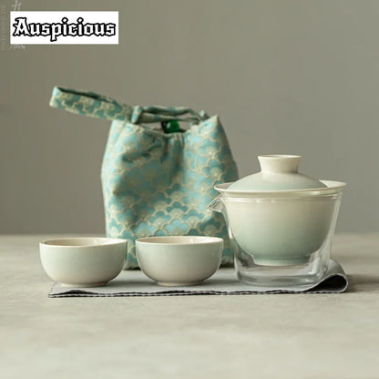 优雅渐变粉色茶具套装，专为茶艺爱好者打造 | 便携式 & 时髦的