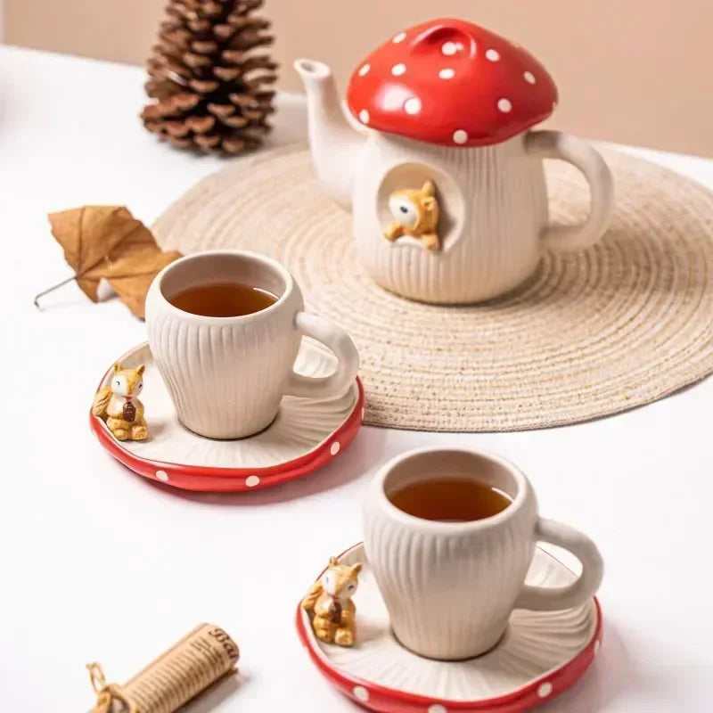 Mushroom Ceramic Cup with Lid – Joyful Breakfast Drinkware