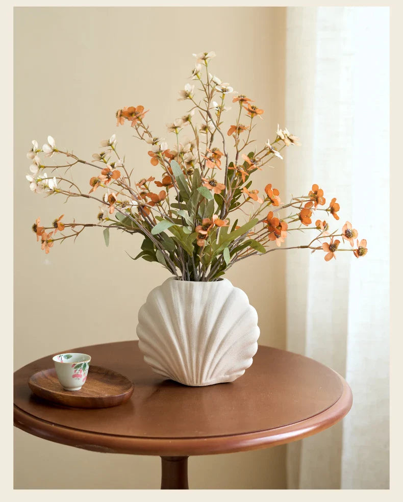 Handmade Ceramic Shell Flower Vase | Coastal Home Accent