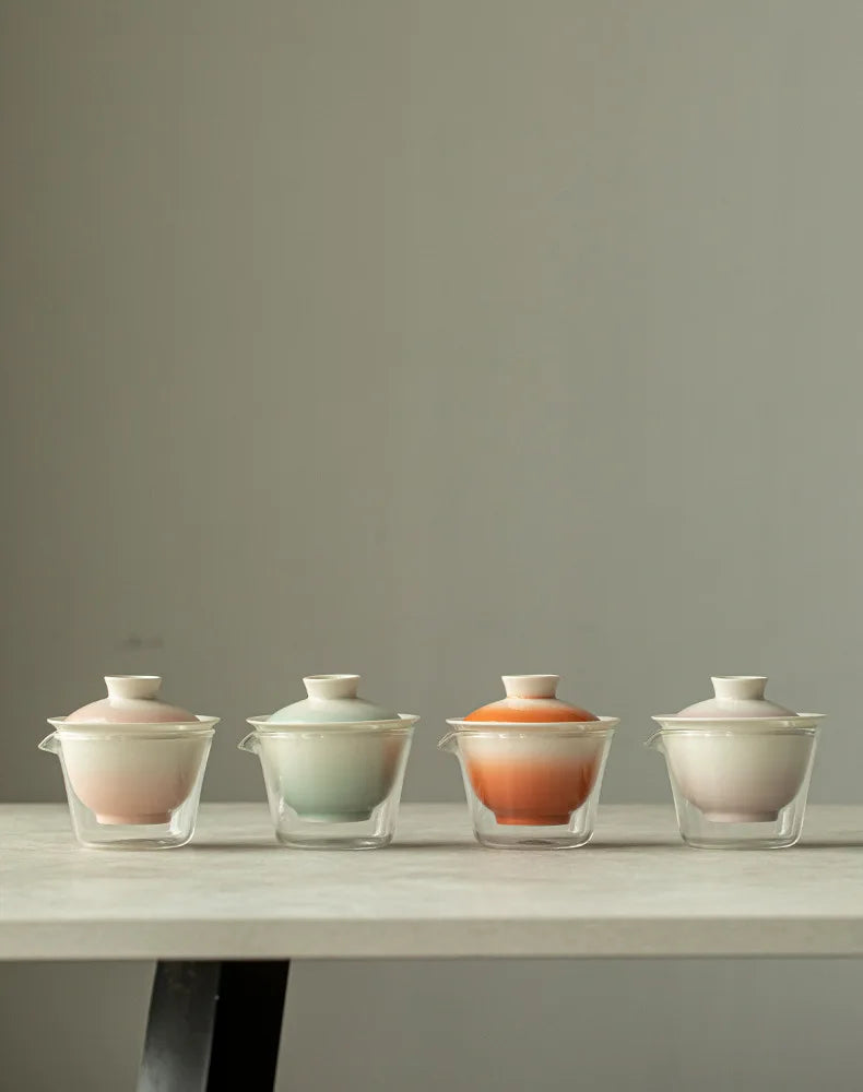 优雅渐变粉色茶具套装，专为茶艺爱好者打造 | 便携式 & 时髦的