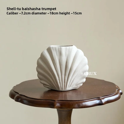 Handmade Ceramic Shell Flower Vase | Coastal Home Accent