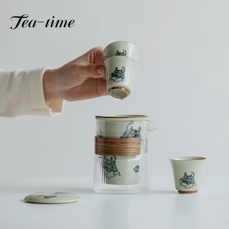 Cute Tiger Travel Tea Set - Portable Elegance for Tea Lovers