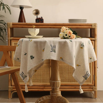 Elegant Linen Tablecloth with Wheat Embroidery - Perfect for Gatherings