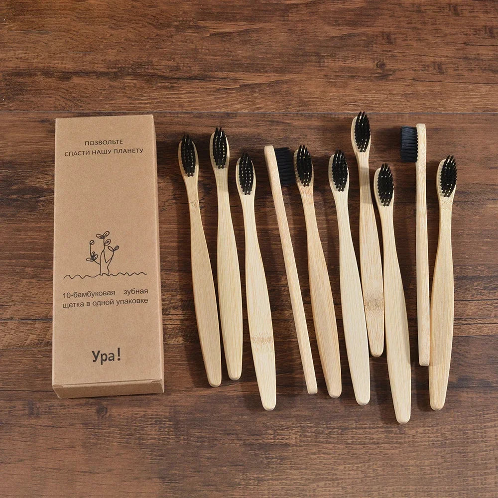 Eco-Friendly Bamboo Toothbrush Set for Vibrant Smiles - 10 Pack