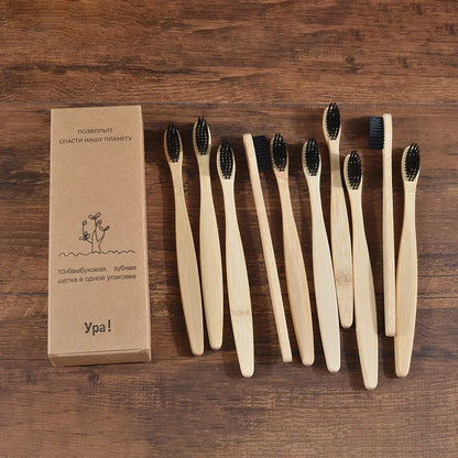 Eco-Friendly Bamboo Toothbrush Set for Vibrant Smiles - 10 Pack