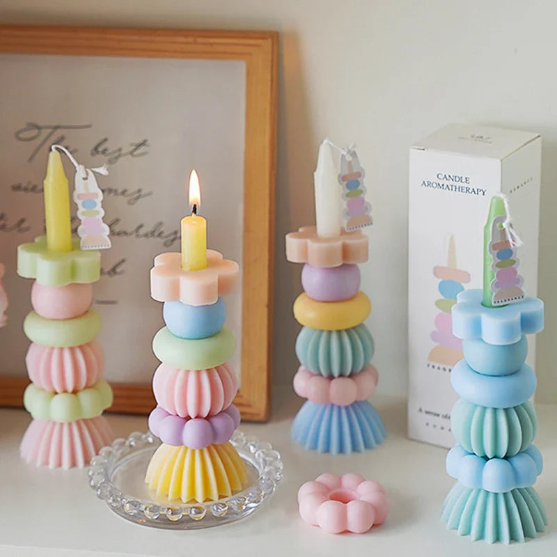 可堆叠几何香薰蜡烛 – 优雅大豆蜡装饰