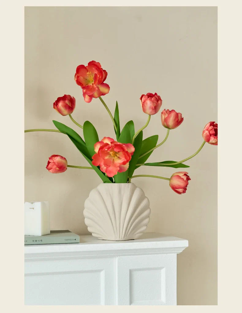 Handmade Ceramic Shell Flower Vase | Coastal Home Accent