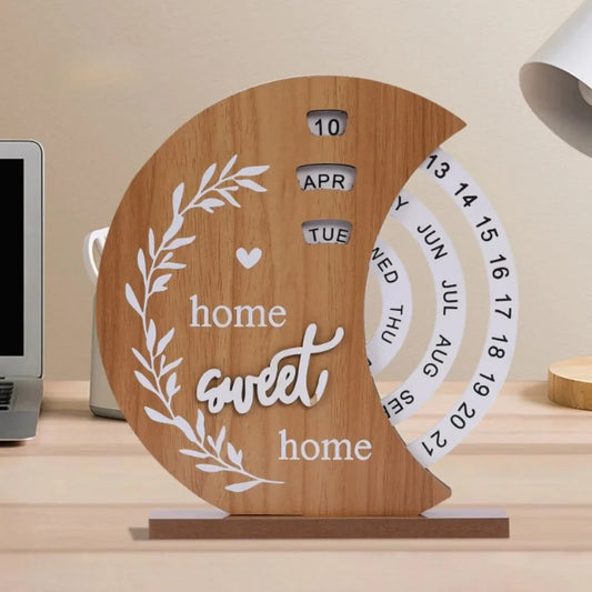 Wooden Perpetual Calendar - Elegant Desk Decor for Mindful Spaces
