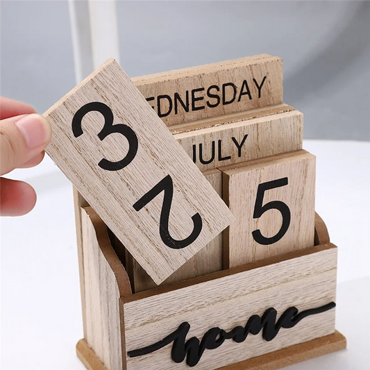 Vintage Wooden Perpetual Calendar – Elegant Desk Decor for All