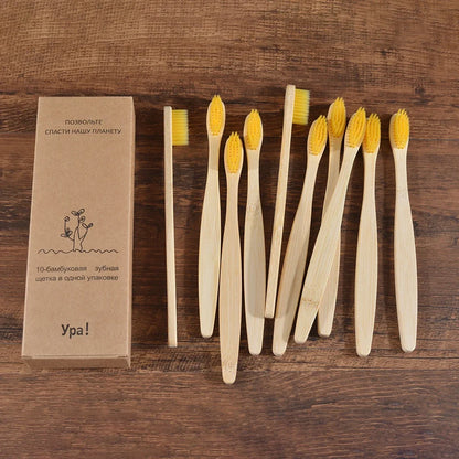 Eco-Friendly Bamboo Toothbrush Set for Vibrant Smiles - 10 Pack