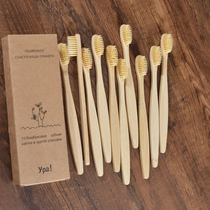 Eco-Friendly Bamboo Toothbrush Set for Vibrant Smiles - 10 Pack