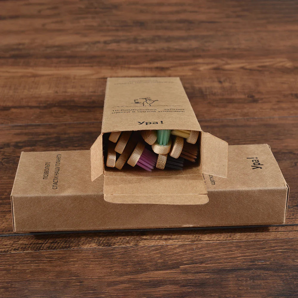 Eco-Friendly Bamboo Toothbrush Set for Vibrant Smiles - 10 Pack