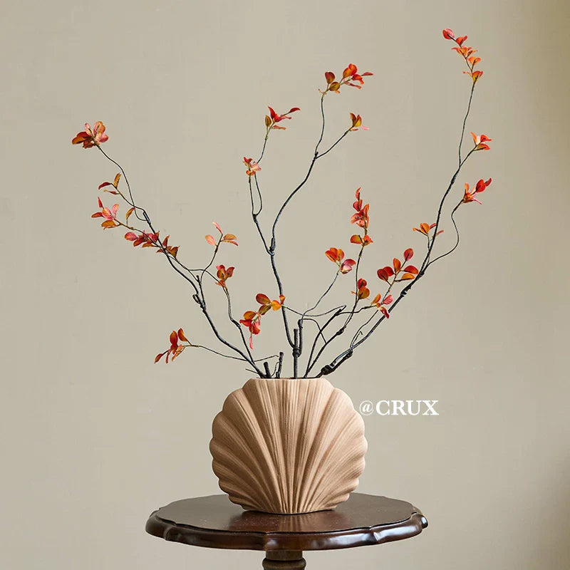 Handmade Ceramic Shell Flower Vase | Coastal Home Accent