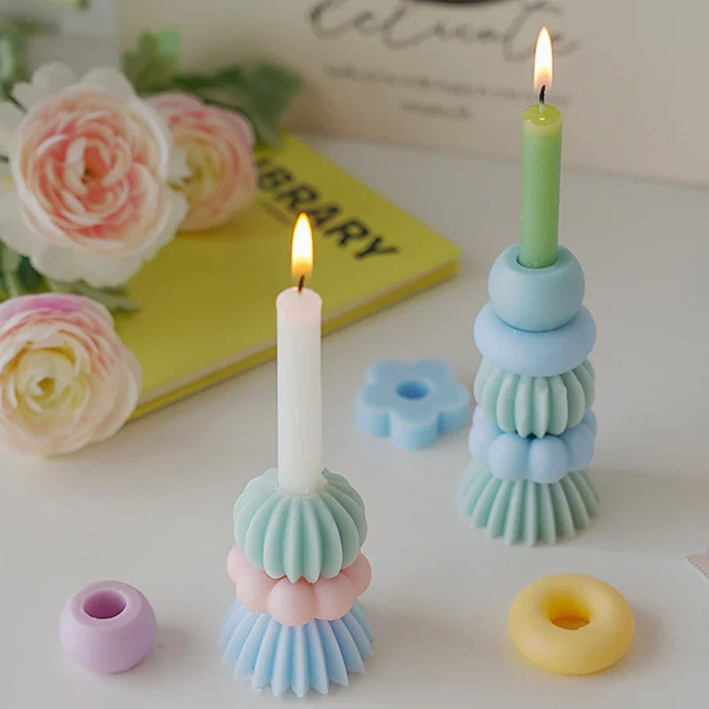 可堆叠几何香薰蜡烛 – 优雅大豆蜡装饰