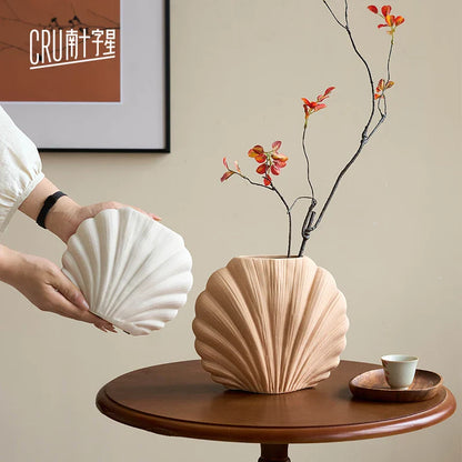 Handmade Ceramic Shell Flower Vase | Coastal Home Accent