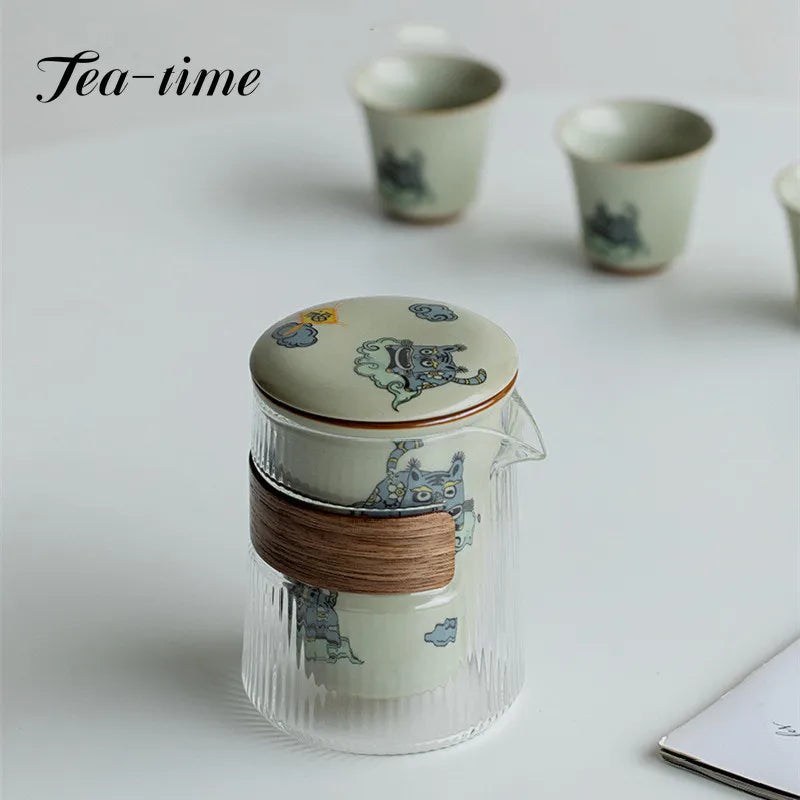 Cute Tiger Travel Tea Set - Portable Elegance for Tea Lovers