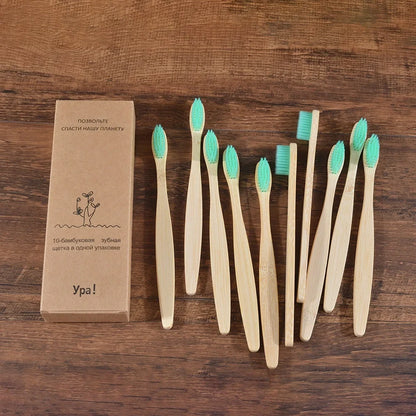 Eco-Friendly Bamboo Toothbrush Set for Vibrant Smiles - 10 Pack