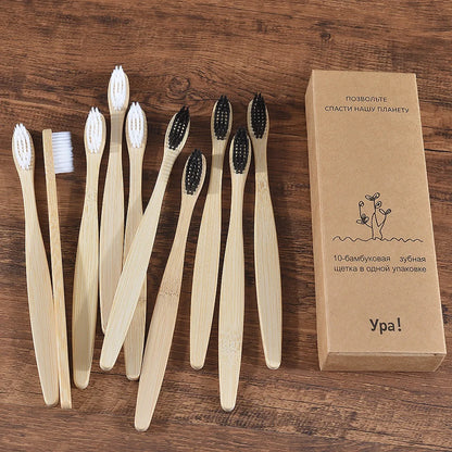 Eco-Friendly Bamboo Toothbrush Set for Vibrant Smiles - 10 Pack