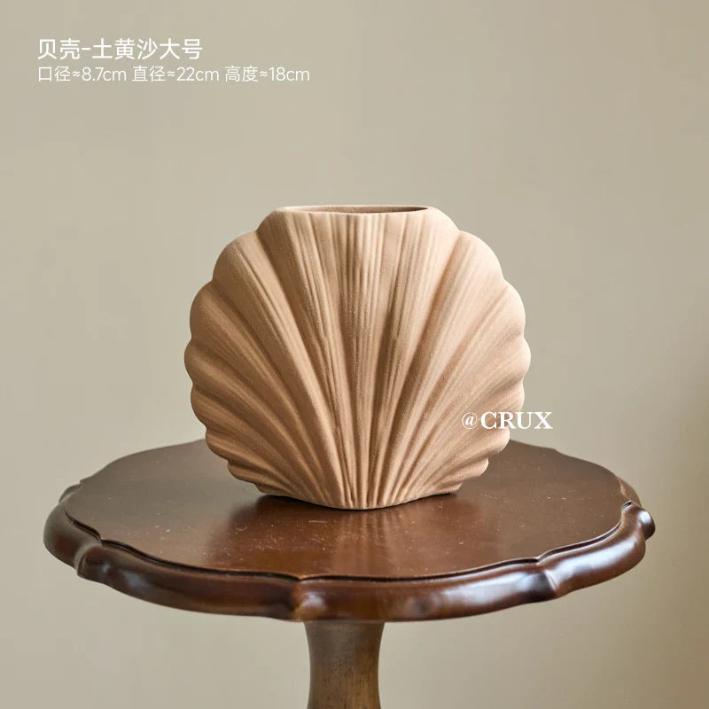 Handmade Ceramic Shell Flower Vase | Coastal Home Accent