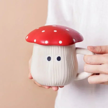 Mushroom Ceramic Cup with Lid – Joyful Breakfast Drinkware