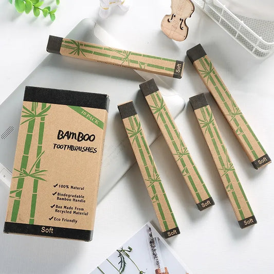 Eco-Friendly Bamboo Toothbrush Set - 10 Pack for Adults