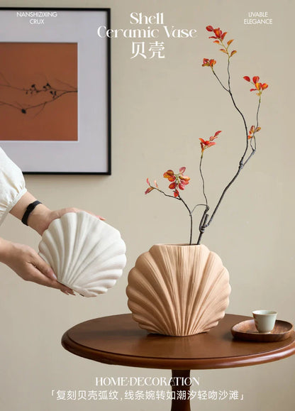 Handmade Ceramic Shell Flower Vase | Coastal Home Accent