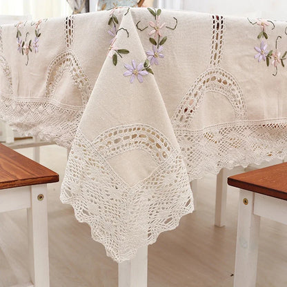 Elegant Cotton Linen Tablecloth - Chic Lace Design for Any Occasion