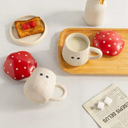 Mushroom Ceramic Cup with Lid – Joyful Breakfast Drinkware