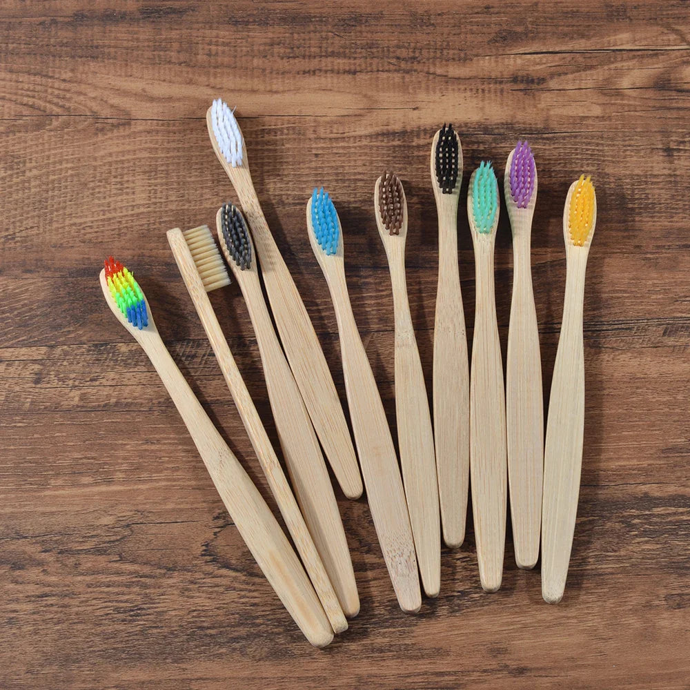 Eco-Friendly Bamboo Toothbrush Set for Vibrant Smiles - 10 Pack