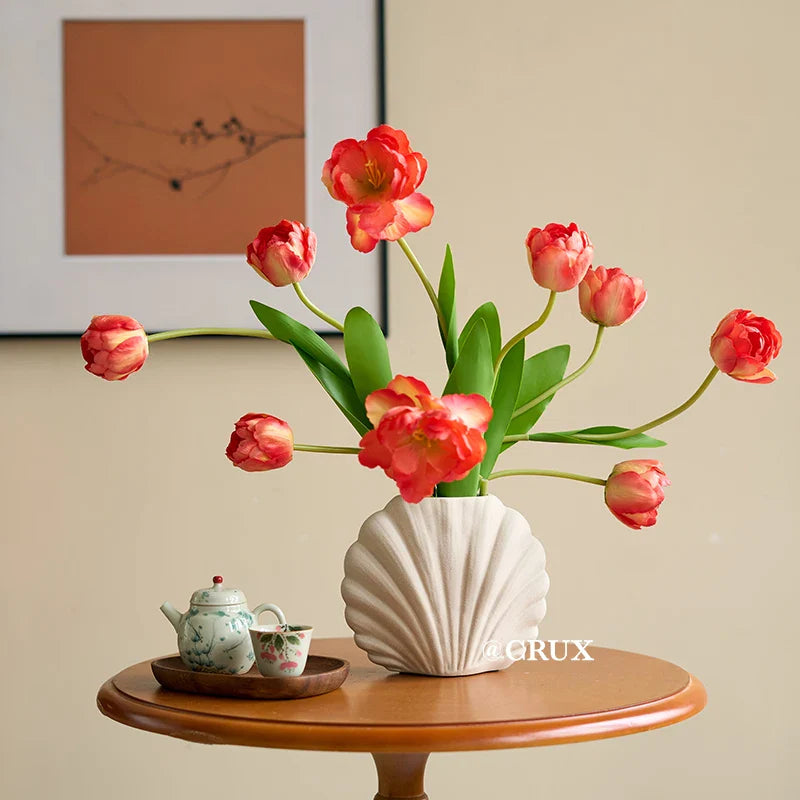 Handmade Ceramic Shell Flower Vase | Coastal Home Accent