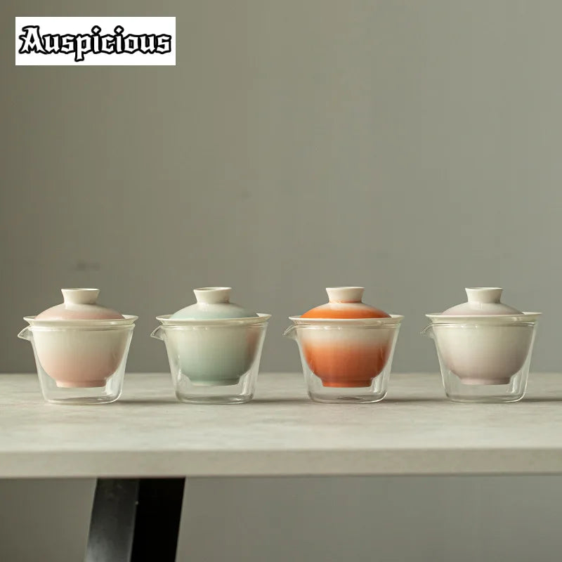 优雅渐变粉色茶具套装，专为茶艺爱好者打造 | 便携式 & 时髦的