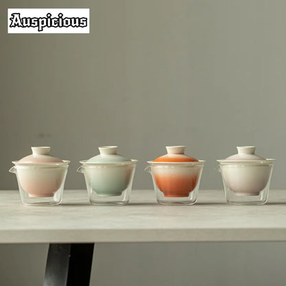 优雅渐变粉色茶具套装，专为茶艺爱好者打造 | 便携式 & 时髦的