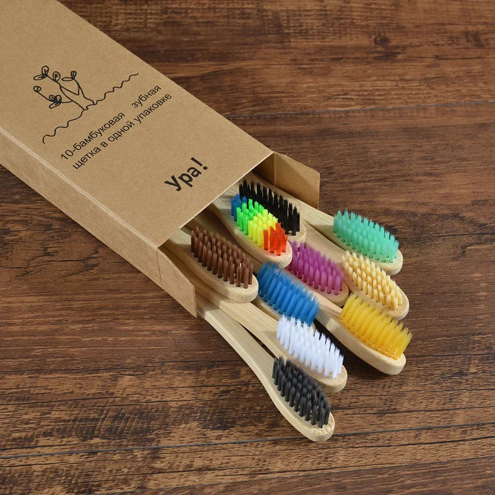 Eco-Friendly Bamboo Toothbrush Set for Vibrant Smiles - 10 Pack
