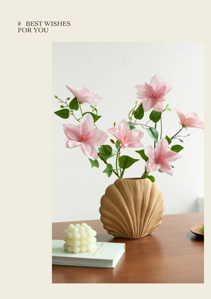 Handmade Ceramic Shell Flower Vase | Coastal Home Accent